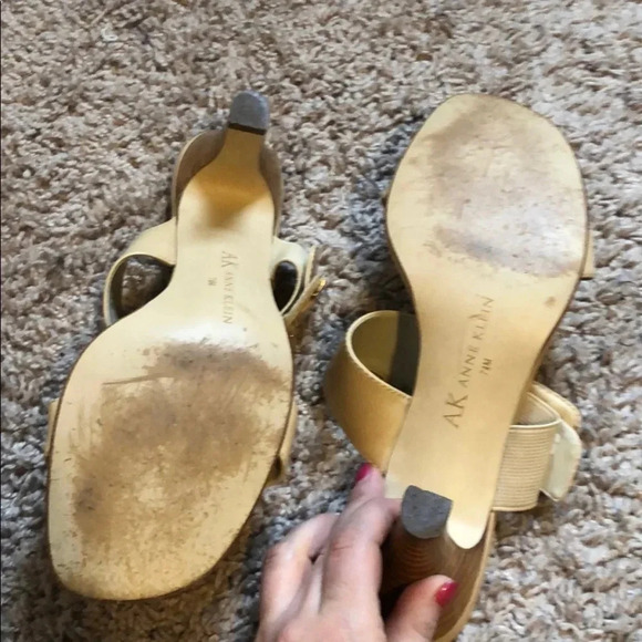 Anne Klein Nude Leather Big Buckle Mule Sandal - Picture 4 of 6